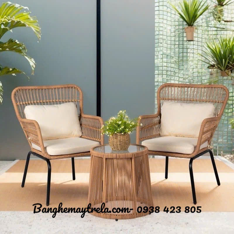 Bàn ghế mây nhựa ban công- Bàn ghế giả mây